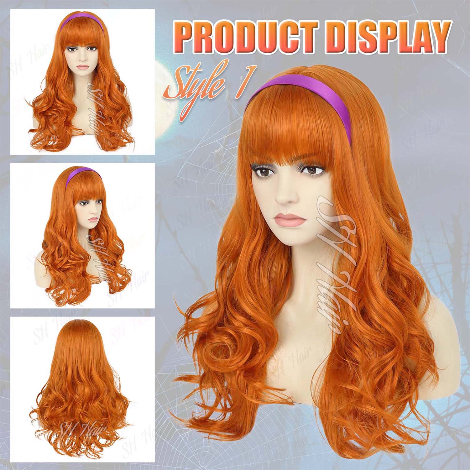 Synthetic Long Curly Orange Wi - Magnifier With Light recension och pris