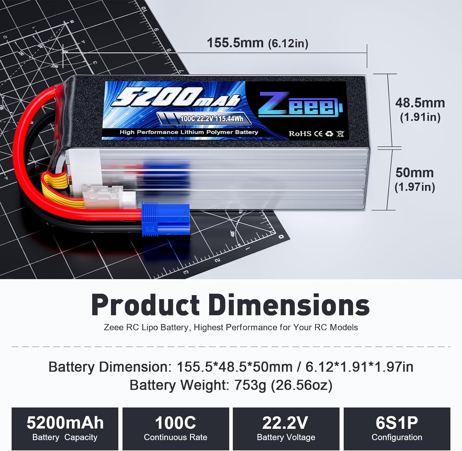 Zeee 6S 5200mAh Lipo Battery 2 - Model Kit Helicopter recension och pris